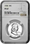 1958 50C Proof Silver Franklin Half Dollar NGC Graded PF 67 in New Holder