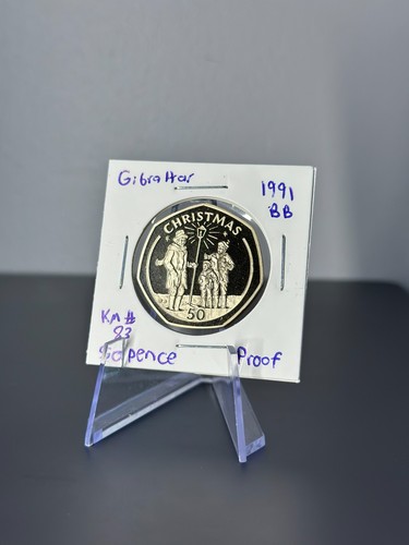 1991 BB Gibraltar 50 Pence KM#83 Christmas Carol Singers Proof Pobjoy Mint