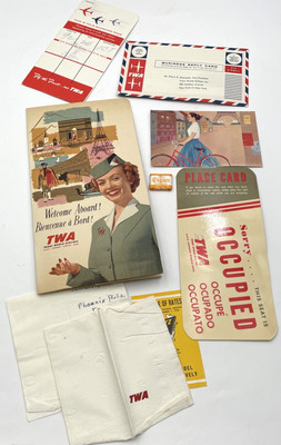 1951 TWA Airlines 10 Piece Flight Packet Flight Ticket w/ Envelope & Gum