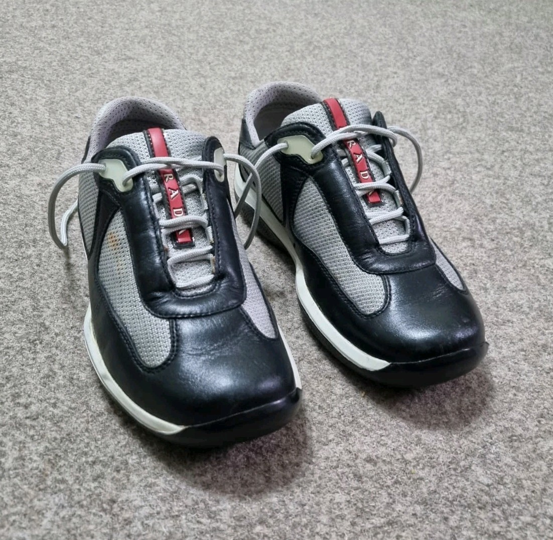 Authentic Prada Shoes America's Cup Sneakers Black Silver Mesh