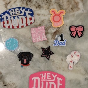 Multi-Pack "Hey Dude" Multicolor PVC Shoe Charm/Patch  Set of 10