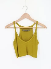 ENZA COSTA Silk Rib Racerback Crop Tank Top Olive Mustard M $125 D1 263