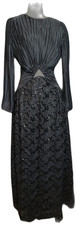 Vintage George F Couture Black Hand Beaded Evening Gown Dress Size 6 Made in USA