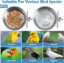 4 Pack Stainless Steel Bird Bowls, Parrot Feeding Dish Cups with Clamp Holder...