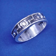sz 8.25, vtg Sterling silver handmade ring, hopi 925 band w/ Greek key pattern