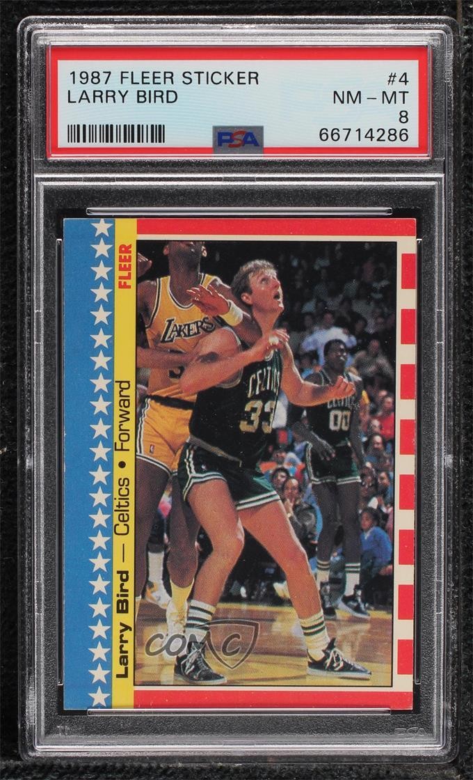 1987-88 Fleer Stickers Larry Bird #4 PSA 8 HOF 02kp