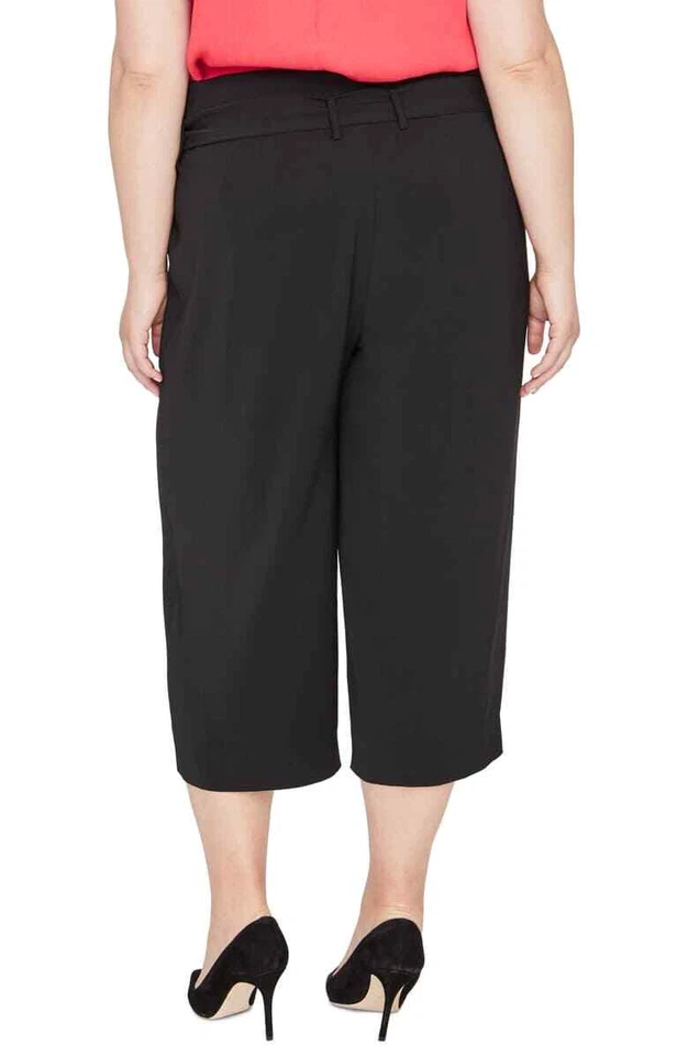 Pantalón corto para mujer Rachel Roy Vic bolsa de papel 18W Plus negro tiro alto plisado 5629 Foto 2 de 4