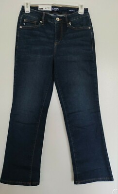NWT Ladies CHAPS JEANS STRETCH PANTS Size 4/27 Mid-Rise Crop Kick 26'' Inseam Blu