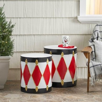 Metal Christmas Drum Decoration Set, Classic Harlequin Pattern Holiday Decor ...