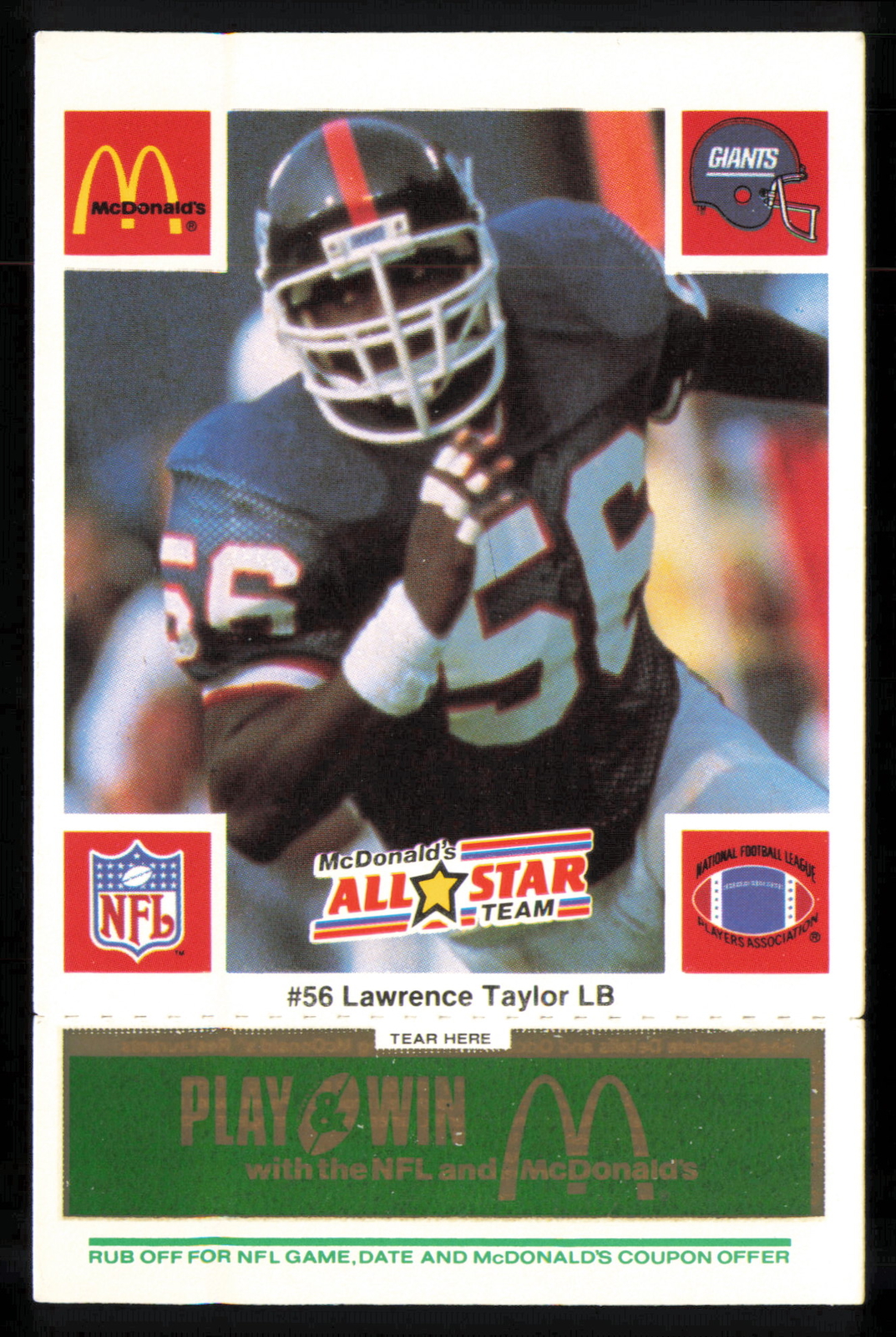 1986 McDonald's All-Star Team #NNO Lawrence Taylor Green Tab