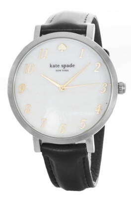 Kate Spade New York Ladies White Mop Dial Black Leather Band 