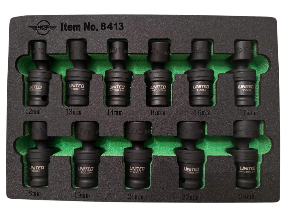 PRO INDUSTRIAL 11pc 1/2” Dr 360° Swivel Impact Shallow Sockets 10-21mm EVA Hex - Image 2 of 3