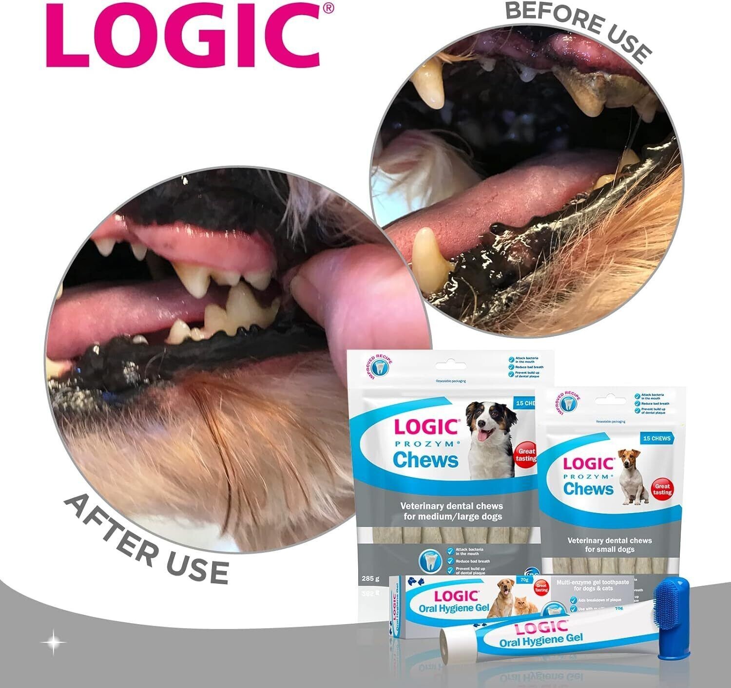 Logic Oral Hygiene Gel for Cats and Dogs, 70 g with Finger Toothbrush