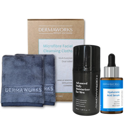 FEUCHTIGKEITSSPENDEND Herren Hautpflege Paket Hyaluronsäure Serum Feuchtigkeitscreme & Gesichtstücher