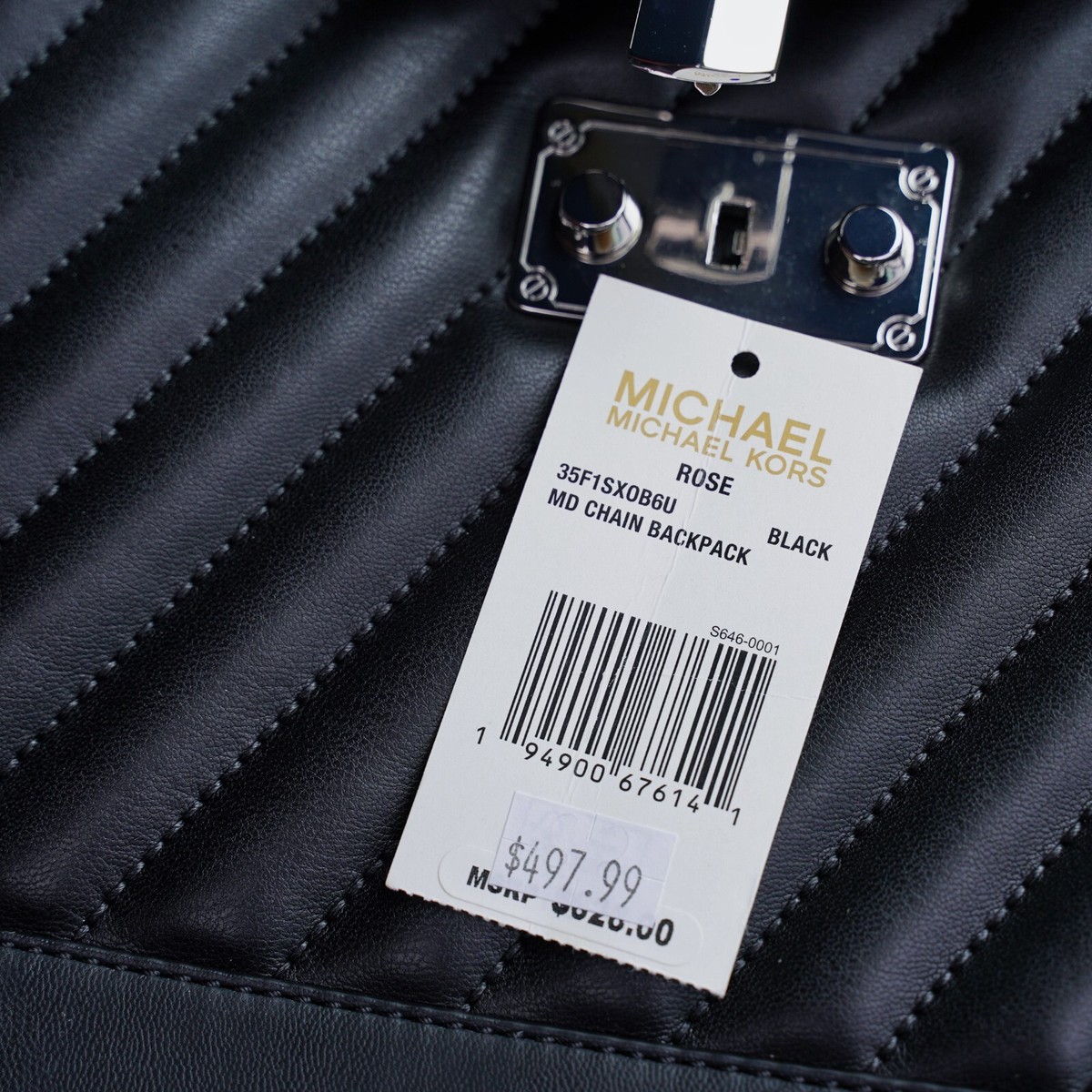 MICHAEL KORS ROSE BLACK MEDIUM CHAIN BACKPACK QUILTED BLACK