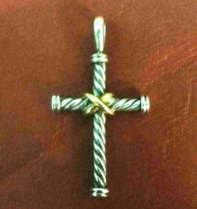 Preowned-David-Yurman-925-Sterling-Silver-18k-Yellow-Gold-X-Cable-Cross-Pendant