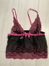 Vintage Frederick's Of Hollywood Sheer Black Lacy Empire Babydoll Camisole Top L