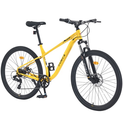 27.5 Inch 8 Speed Steel Mountain Bike for Men Women, Front Suspension, Yellow