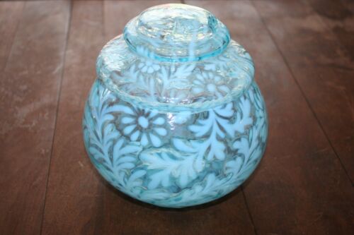 LG Wright Daisy & Fern Blue Opalescent Biscuit Jar - Picture 1 of 11