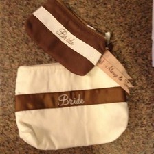 Bride Women's Cosmetic Bag Ivory  Brown Set of 2 New 