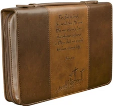 Bible Cover Large For God so loved the world luxleather brown