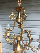 Ancien lustre cage en bronze 3 feux de style Louis XV en état de marche