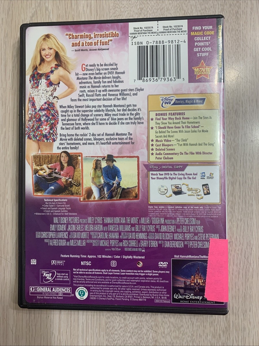 HANNAH MONTANA THE MOVIE DVD & DIGITAL 2DISCS '09 PLAYS GREAT