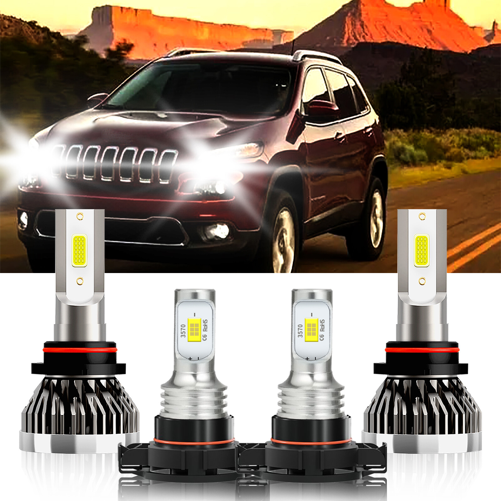 Bright White LED Headlight & Fog Light Kit for 2014-2015 Jeep Cherokee