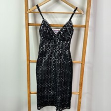 Review Dress Womens 6 Black Floral Lace Retro Sleeveless Knee Length