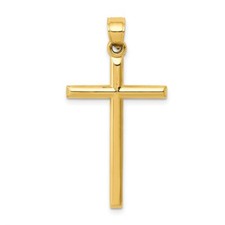 Real 14kt Yellow Gold Polished Hollow Cross Pendant