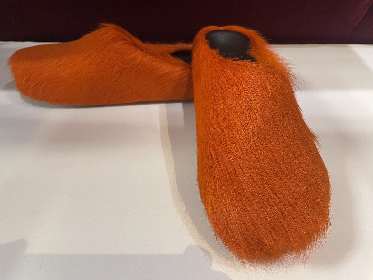 Vintage Marni Calf hair Cushioned Men Sabot Slippers Orange Clog