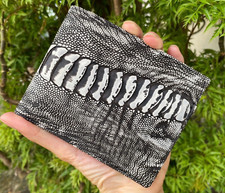 Real Nubuck Black White Ostrich Leg Leather Wallet Men's Bifold Wallet Handmade