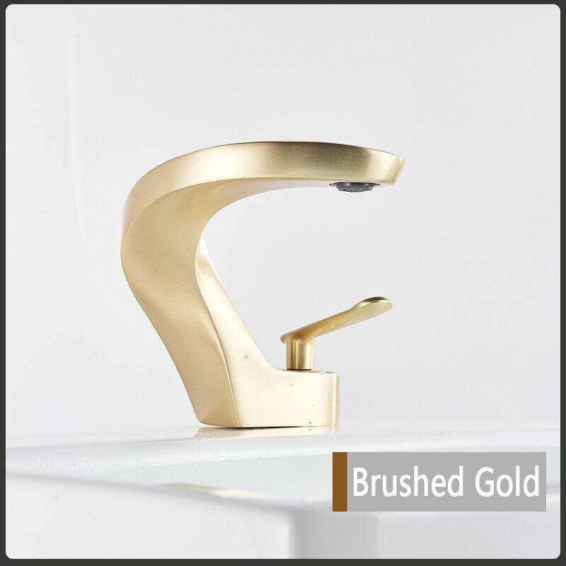 Basin Faucets Brushed Gold Brass Deck Mount Simple Designs Sink Crane Mixer Taps Klasyczne tanie