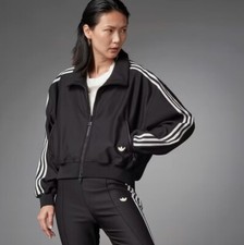 ADIDAS Women's Black Beckenbauer Blue Version Loose Sports Jacket RRP £200