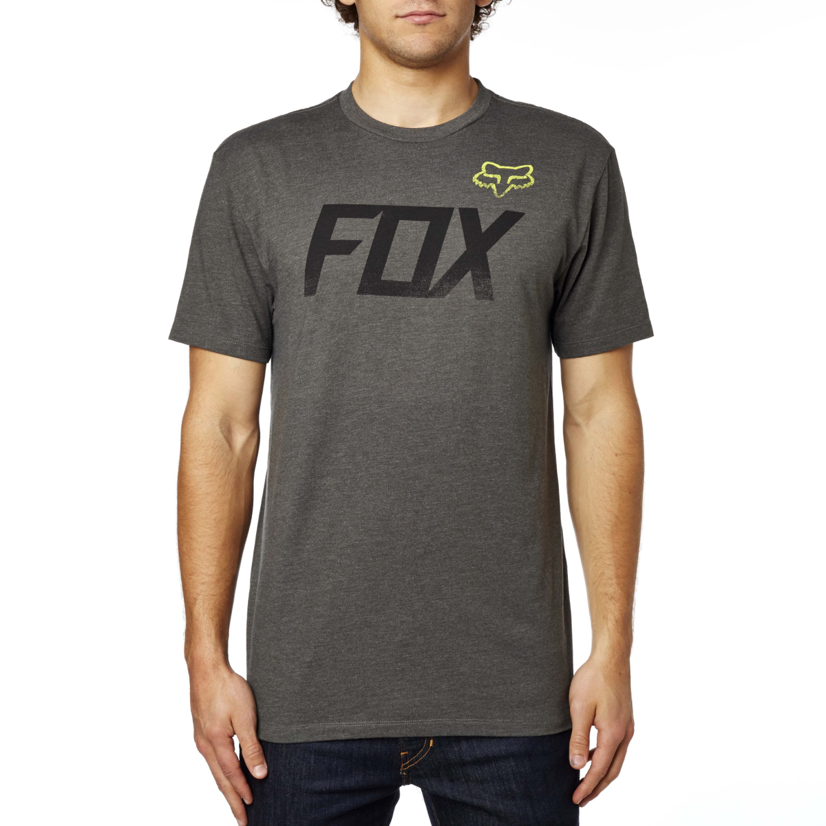 【oan】Over Racing Short Sleeve T-shirt Fox Head Logo Tuned Premium Short Sleeve Tee Heather Grey