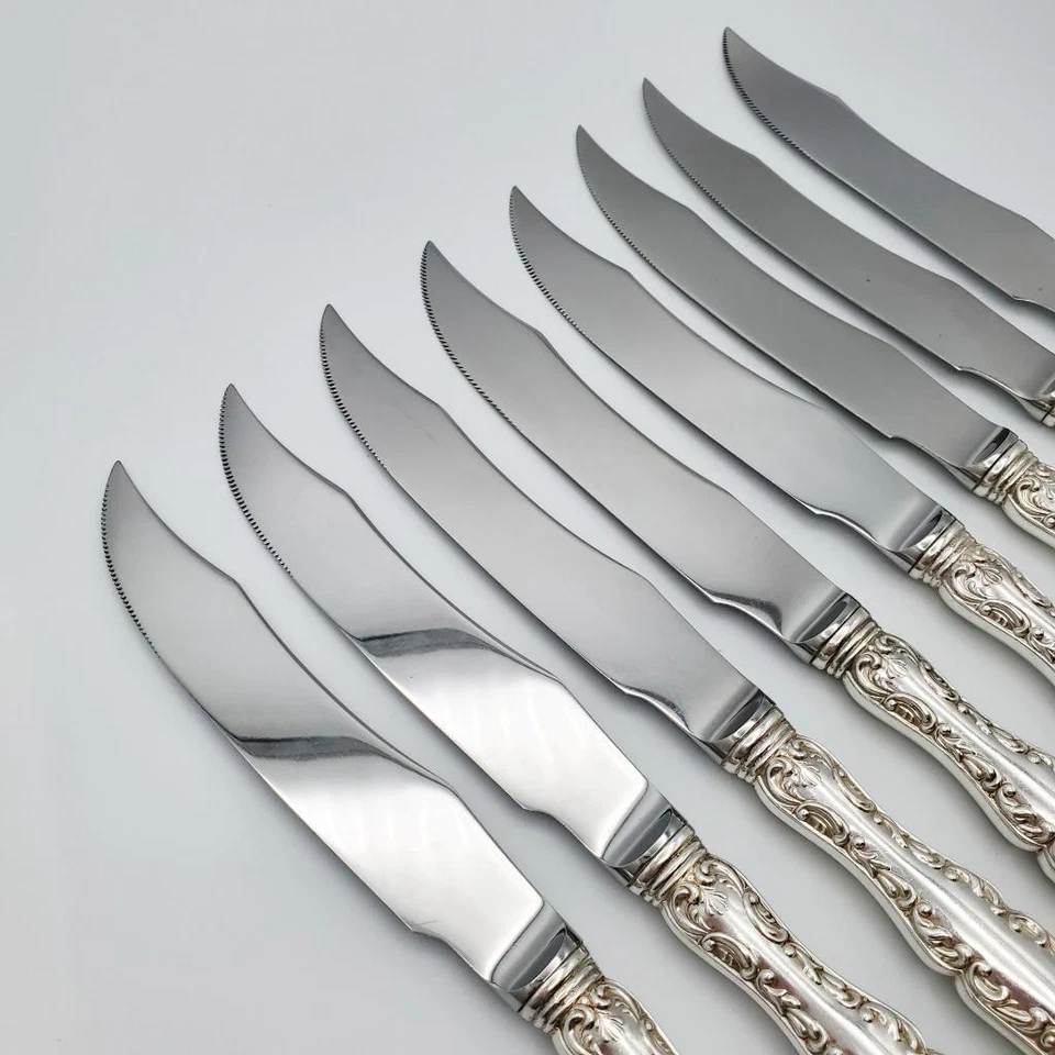 8 Cuchillos de Pescado 8 Abedules Esterlina Luis XV Hojas Nuevas Excelente Estado Sin Mono Foto 2 de 4