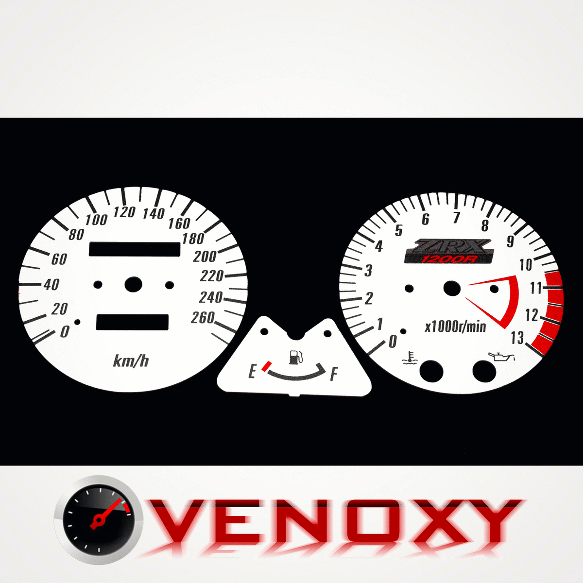 Kawasaki ZRX 1200R KM/H Aftermarket Instrument Cluster White Gauge