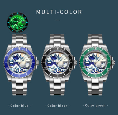 40mm Bliger Sapphire Glass NH35 PT5000 Automatic Men Watch Kanagawa Surfing Dial