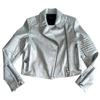 J BRAND Aiah Metallic Silver Leather Motorcycle Jacket Women's Size Small S 