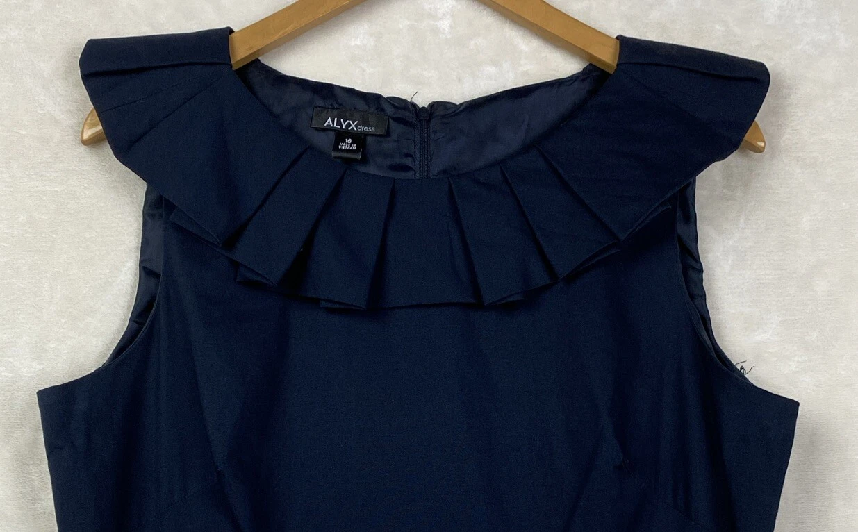 Abito tubino Alyx donna 16 blu navy plissettato preppy seersucker senza maniche carriera