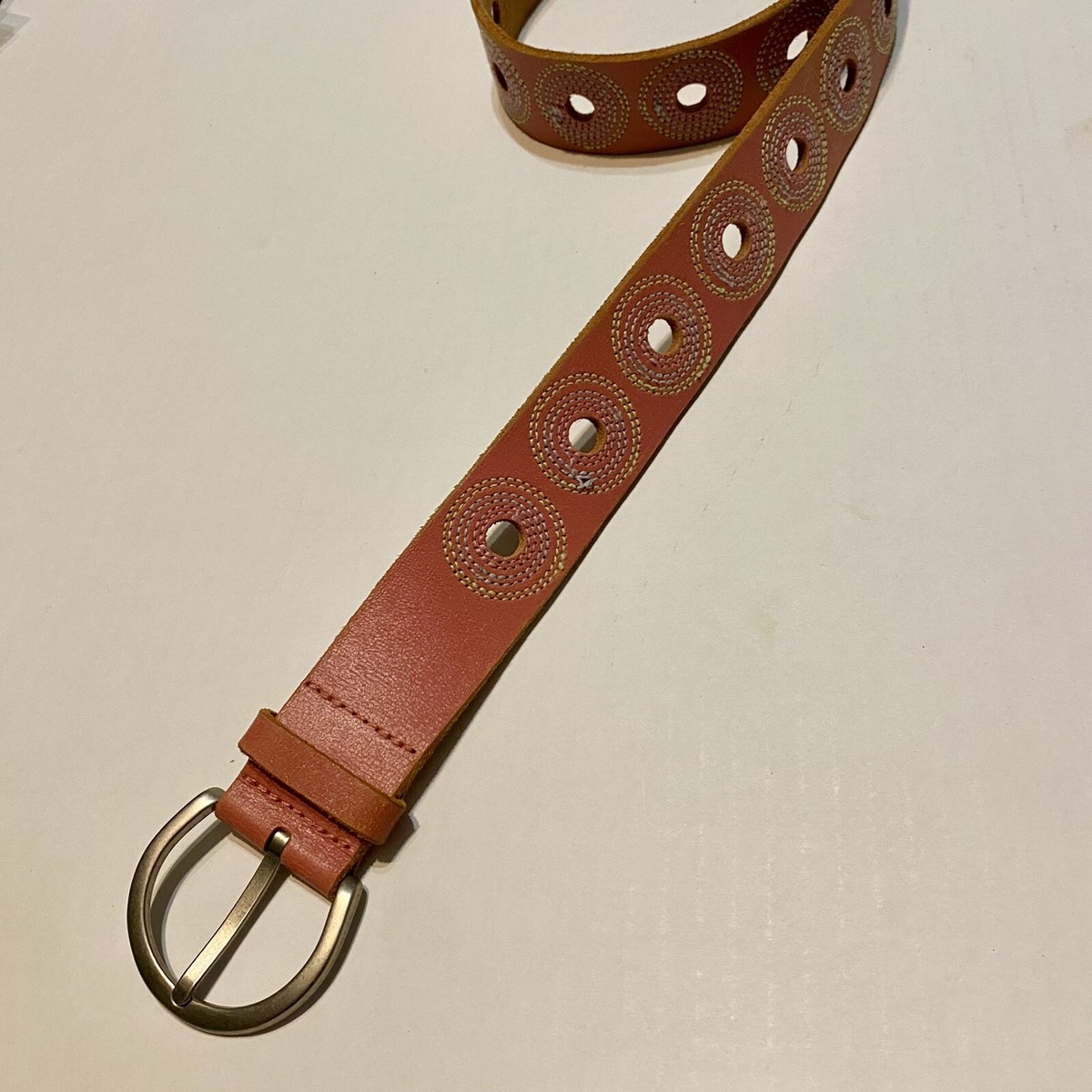 Vintage FOSSIL Leather Belt Multi Color Patterned Brown 