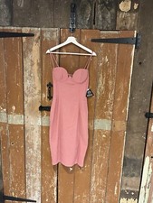 Rare London Strappy Bodycon Midi Dress Dusky Pink Party Occasion Size 10 New