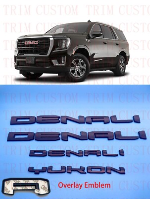 Matte Black Overlay Emblems Letters Fit 2021-2022 GMC Yukon Yukon XL DENALI 