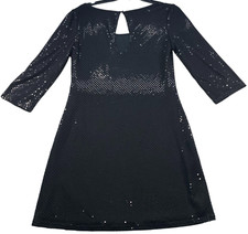 Express Mini Dress Womens size Small Black Sequin 3/4 Sleeve Stretch New