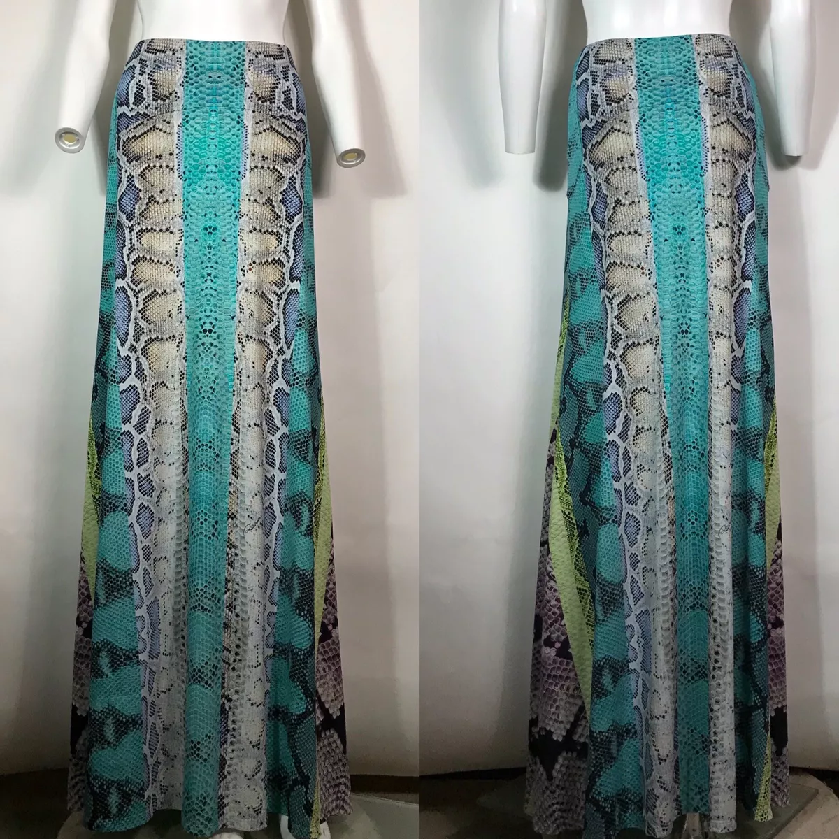 Rare Vtg Roberto Cavalli Blue Snake Print Maxi Skirt M