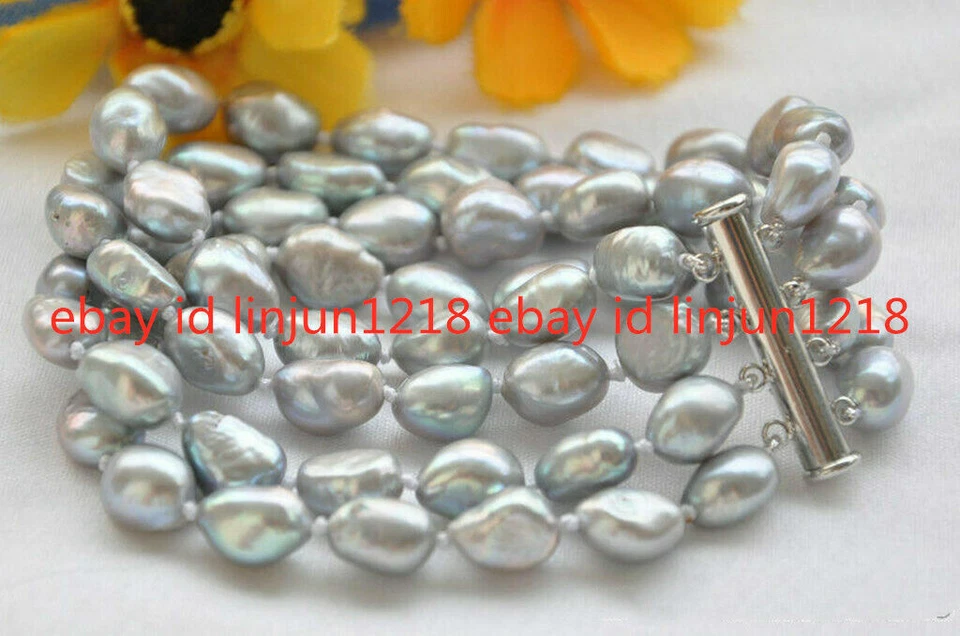 Hermoso Brazalete de Perlas Cultivadas de Agua Dulce Barroco Multicolor 4 Filas 7-8mm 8 pulgadas Foto 3 de 4