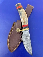 Custom Forged Damascus Steel Hunting knife Ram / Horn Handle Brass Guard