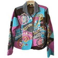 Boho Patchwork Paisley Jacket Blazer Sz M Retro Casual Colorful