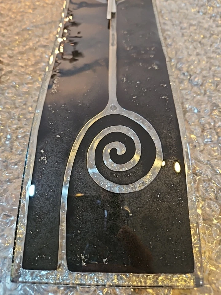 Nuevo en caja Reloj de Pared River City Cristal 16x4" Negro Remolino Diseño Artesanal Hungría NUEVO Foto 3 de 4