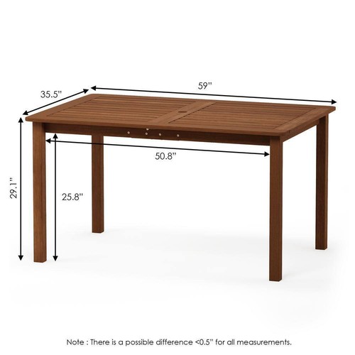 Furinno Patio Dining Tables 29.1"Hx59"Wx35.5"D Tioman Hardwood Outdoor Natural - Picture 3 of 8
